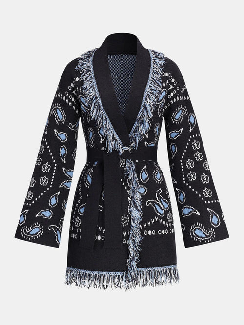 Women's Belted Fringe Knit Cardigan