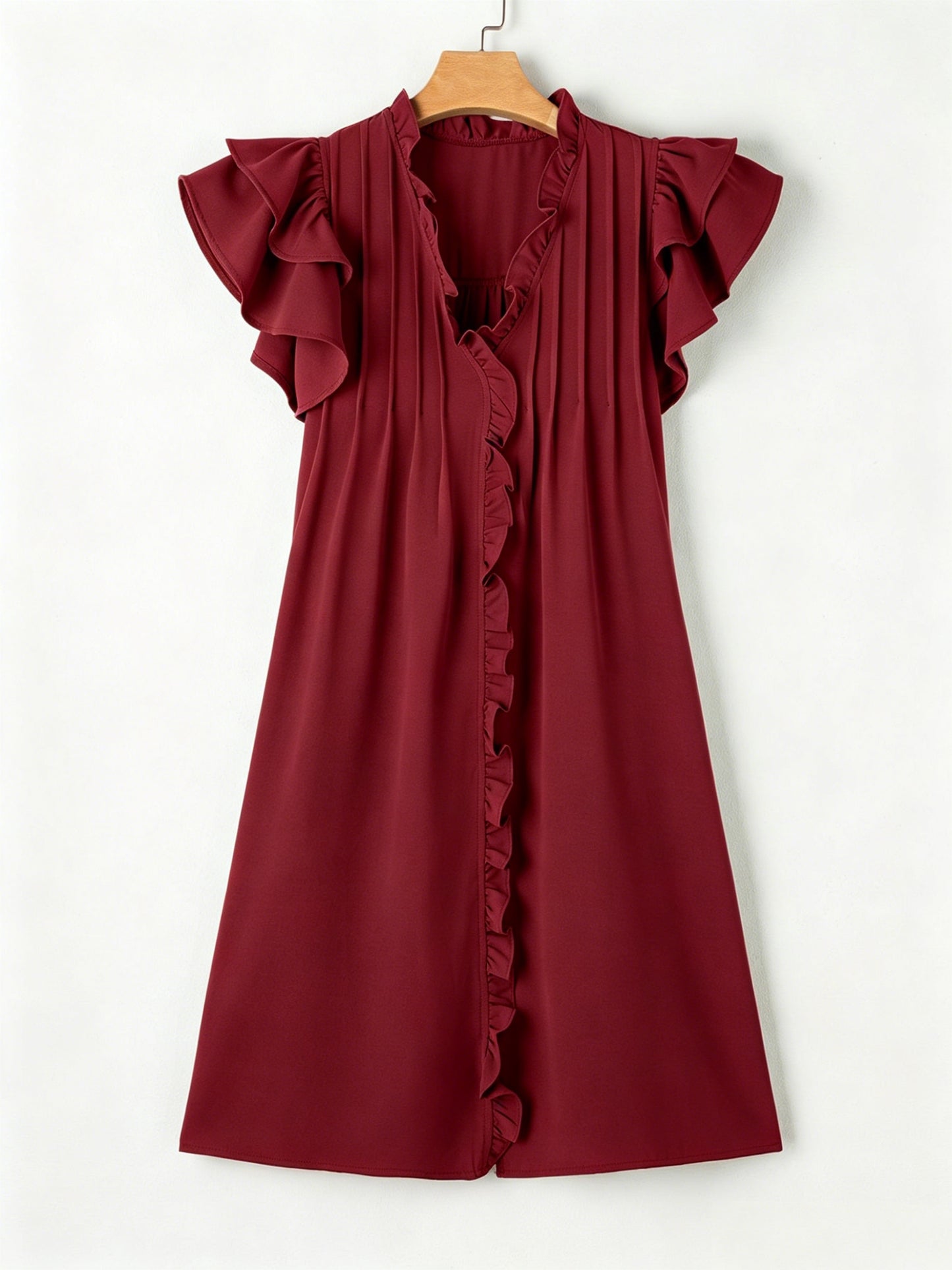 Women's Lightweight Frill Edge Flutter Sleeve Loose Casual Vacation Dress