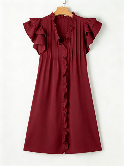 Women's Lightweight Frill Edge Flutter Sleeve Loose Casual Vacation Dress