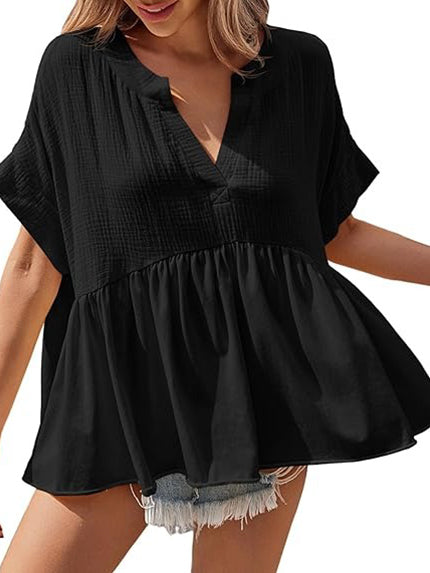 Women's Summer V Neck Babydoll Tops