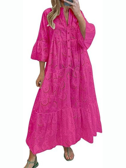 Women's 2026 Lace Eyelet Maxi Dress with Pockets