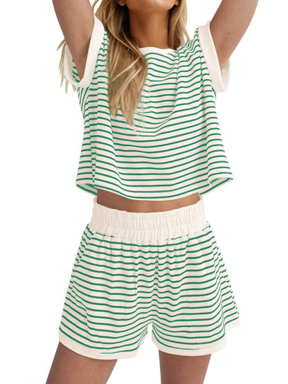 Women's 2 Piece Ribbed Striped Short Sets
