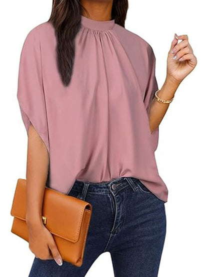 Women's Mock Neck Batwing Sleeve Blouse