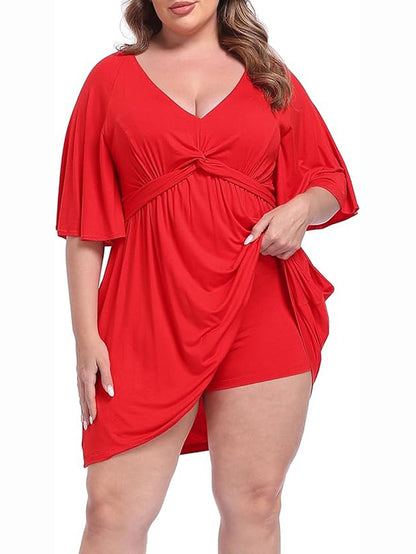 Deep V Neck Twist Knot Front Plus Size Dress
