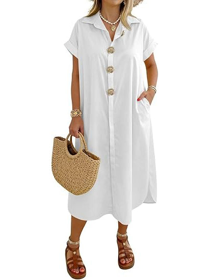 Women's Short Sleeve Beach Cover Up Shirt Dress