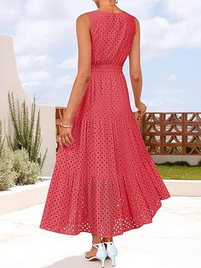 Women's Sleeveless Eyelet Summer Maxi Dress