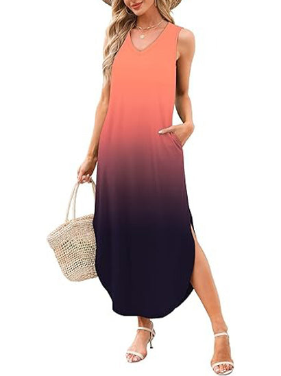 Women's Sleeveless V-Neck Summer Beach Sundress