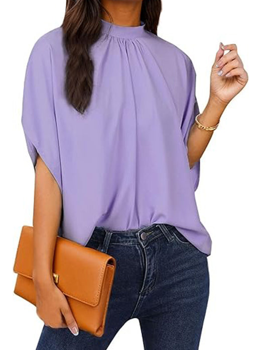 Women's Mock Neck Batwing Sleeve Blouse