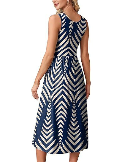 Women's Flowy Casual Midi Dress with Pockets