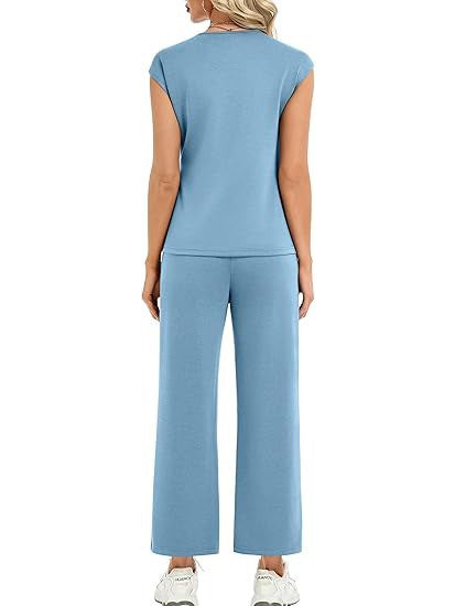 Women's Casual Cap Sleeve Wrap Waist Matching Set