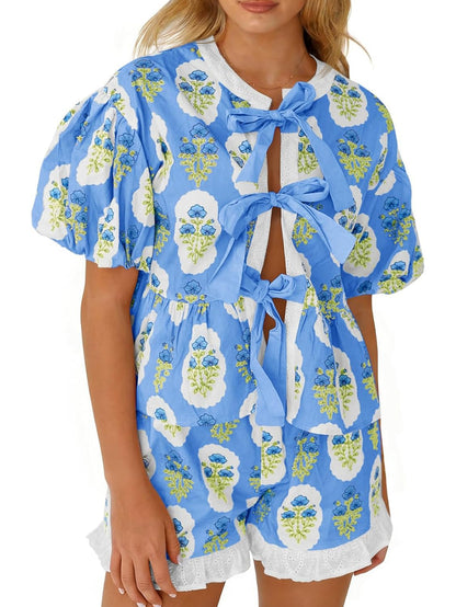 Women's Floral Print Bow Tie Summer Set