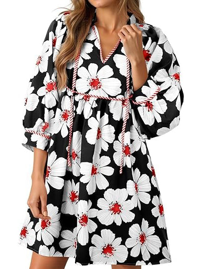 Women's Vibrant Floral Print Tied Waist Dress with Pockets