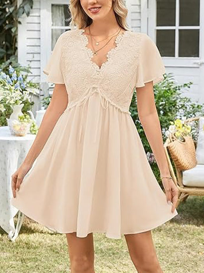 Women's Floral Lace Boho Mini Dress