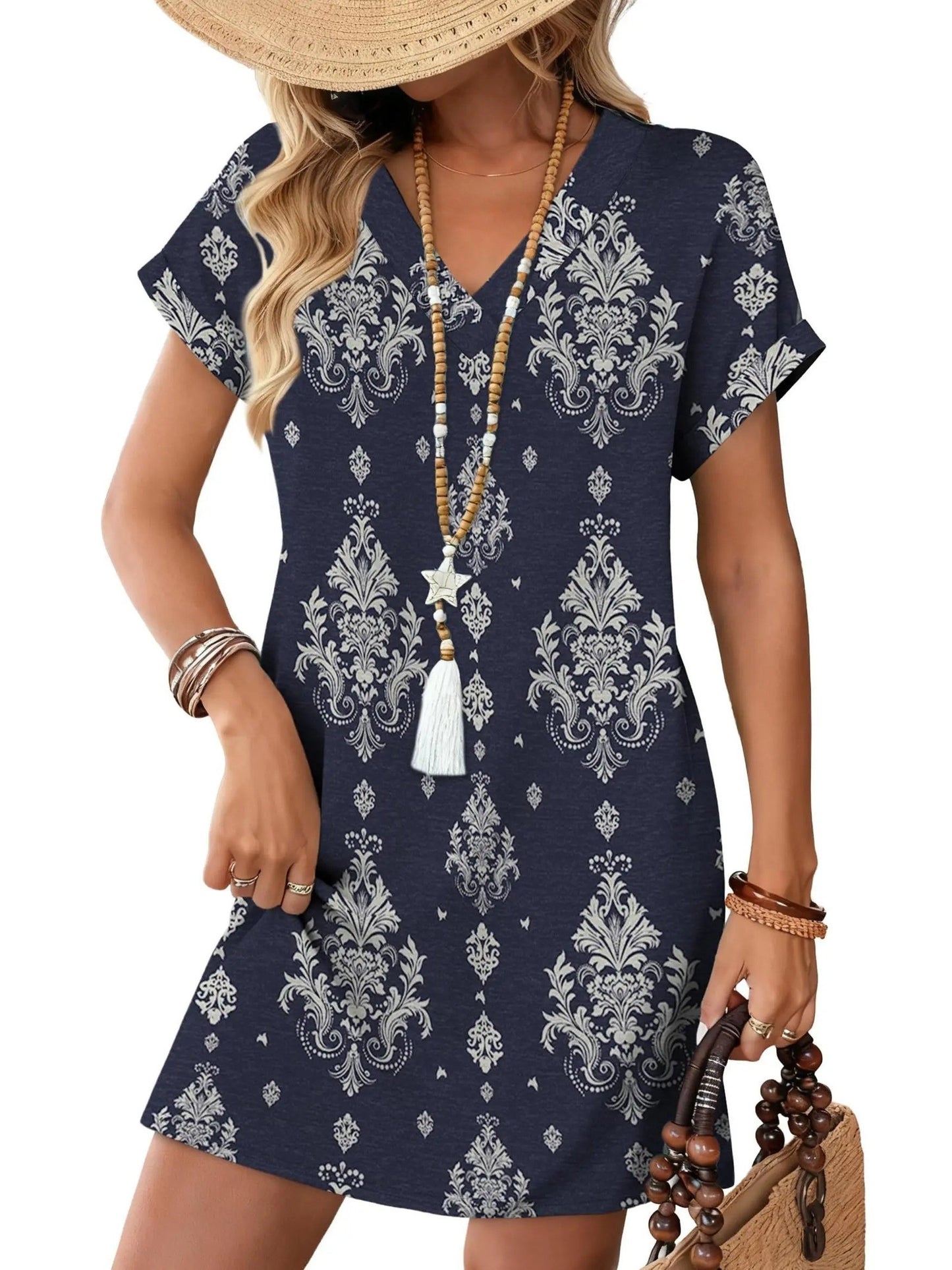 Women's Fashion V-Neck Short Sleeve Casual Dress