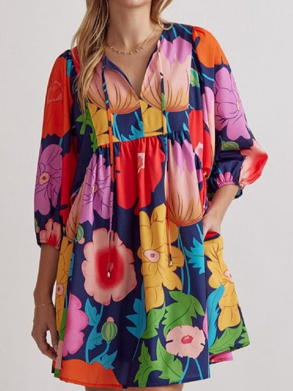 Women's Colorful Floral Half Sleeve Babydoll Dress