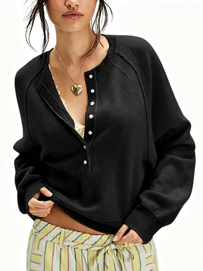 Women's Casual Half Button Cropped Sweater