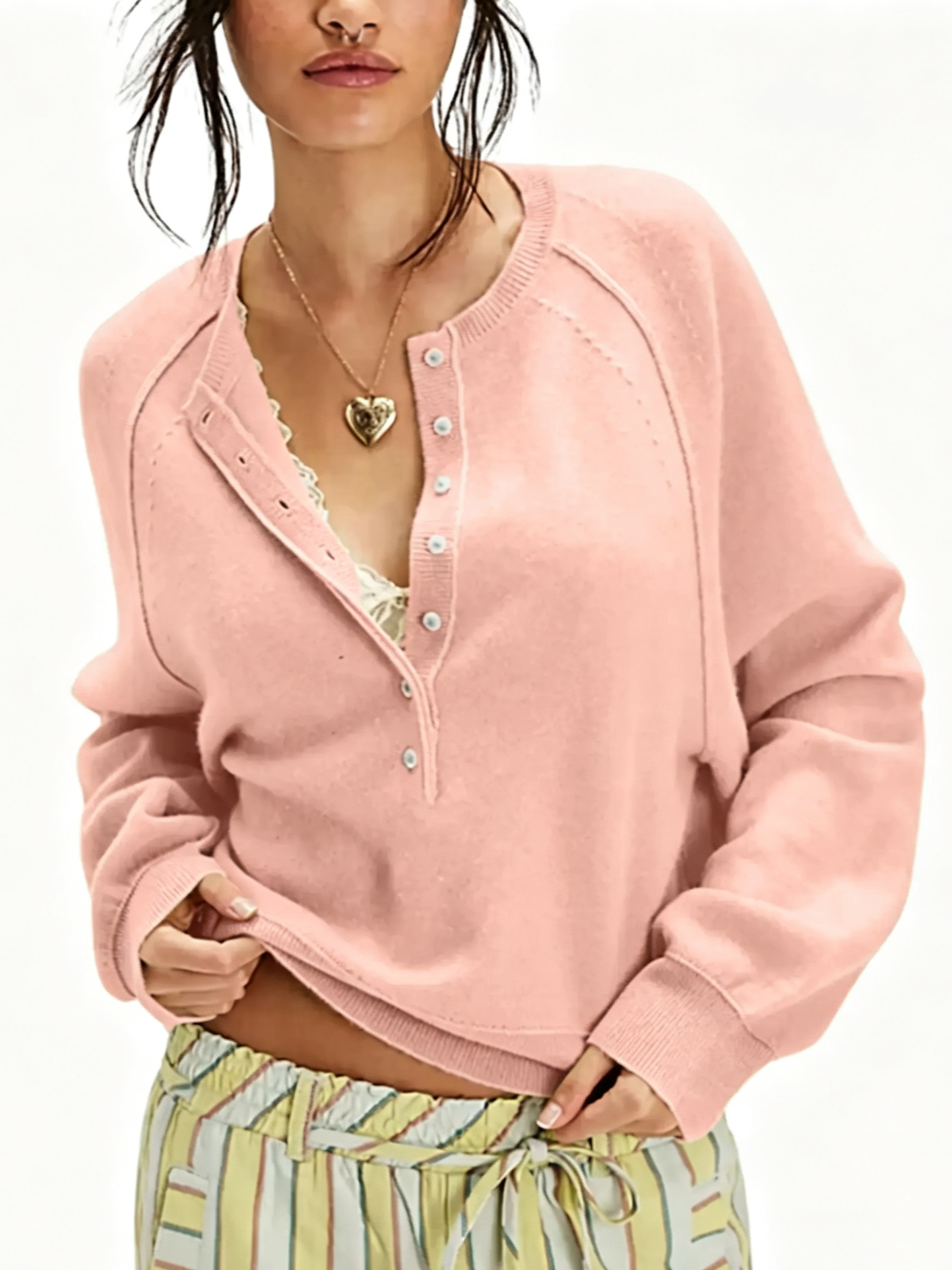 Women's Casual Half Button Cropped Sweater