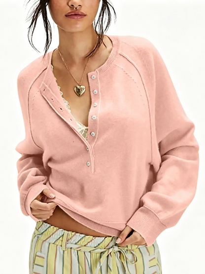 Women's Casual Half Button Cropped Sweater