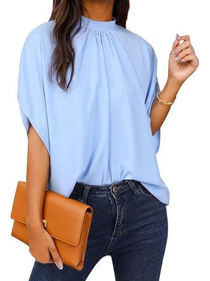 Women's Mock Neck Batwing Sleeve Blouse