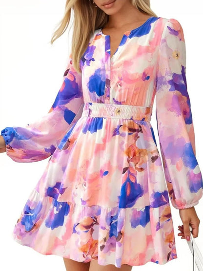 Women's Watercolor Floral Smocked Waist Dress