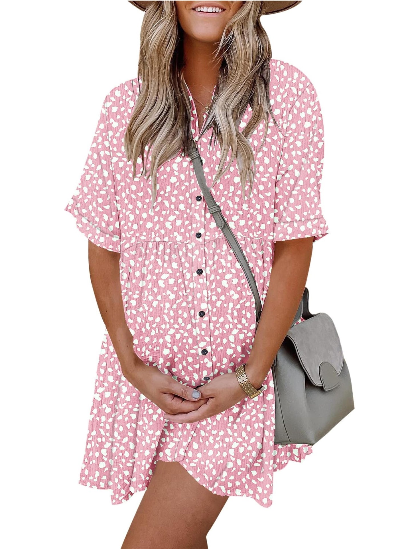 Women's Boho Print Button Front Babydoll Dress