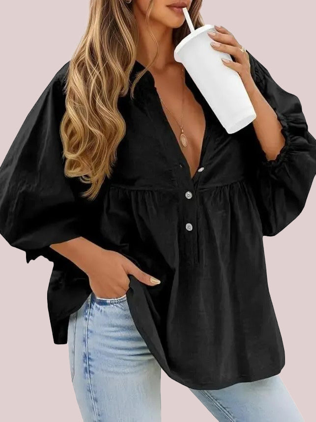 Women's Lantern Sleeve Babydoll Tunic Top