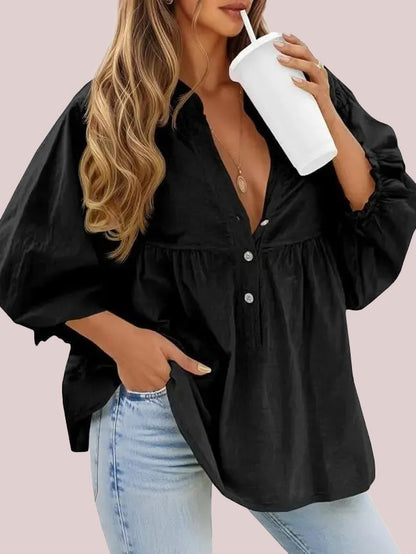 Women's Lantern Sleeve Babydoll Tunic Top