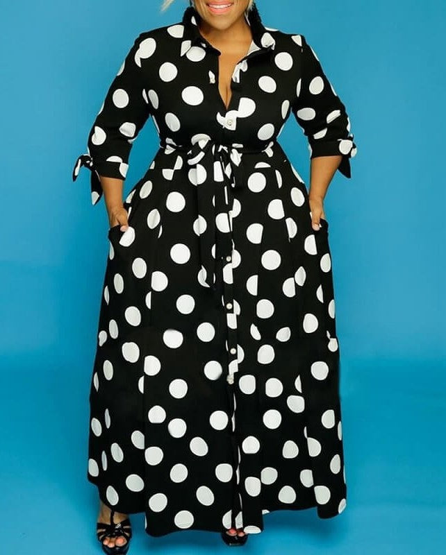 Women's Elegant Polka Dot Long Dress