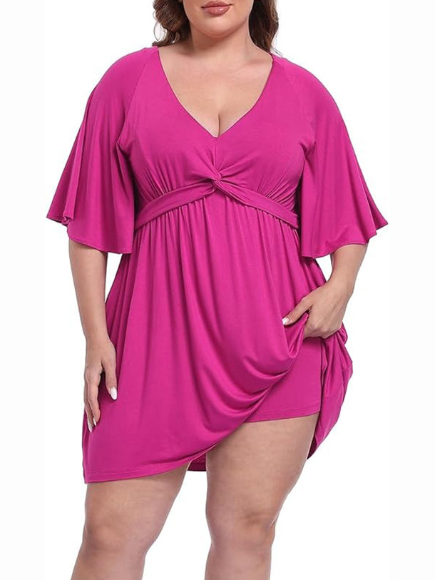 Deep V Neck Twist Knot Front Plus Size Dress