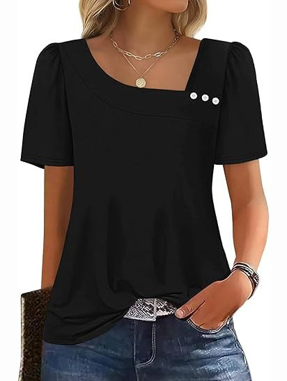 Women's Asymmetrical Square Neck Short Sleeve Blouse