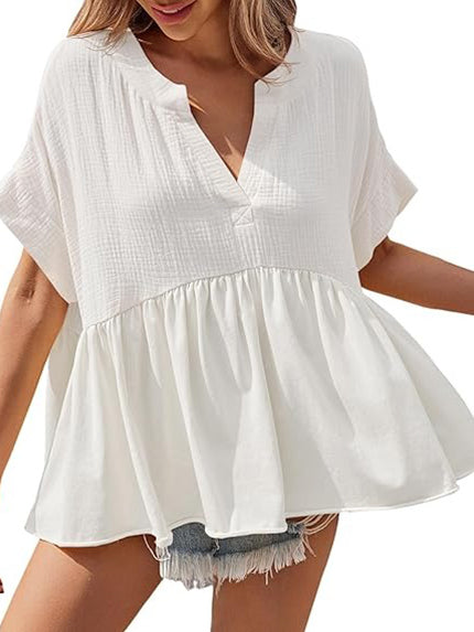Women's Summer V Neck Babydoll Tops