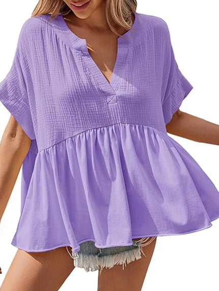 Women's Summer V Neck Babydoll Tops