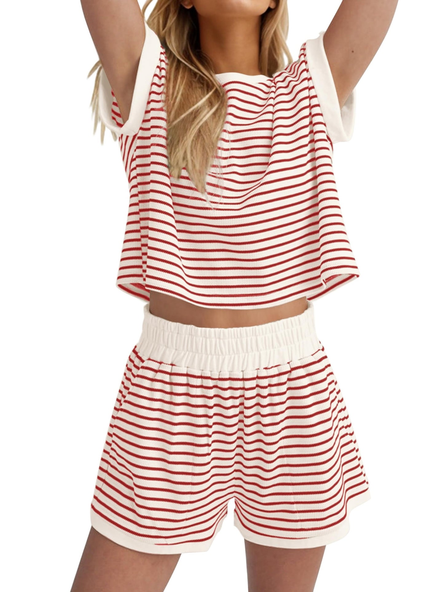 Women's 2 Piece Ribbed Striped Short Sets