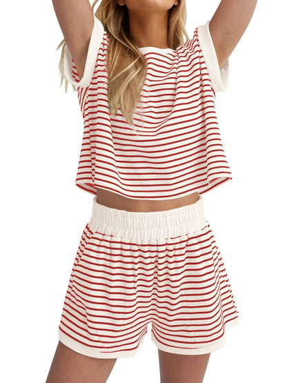 Women's 2 Piece Ribbed Striped Short Sets