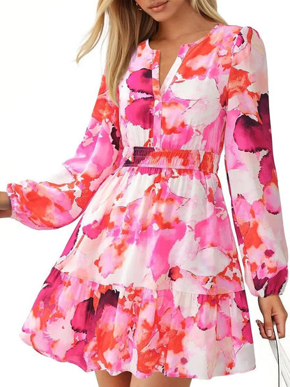 Women's Watercolor Floral Smocked Waist Dress