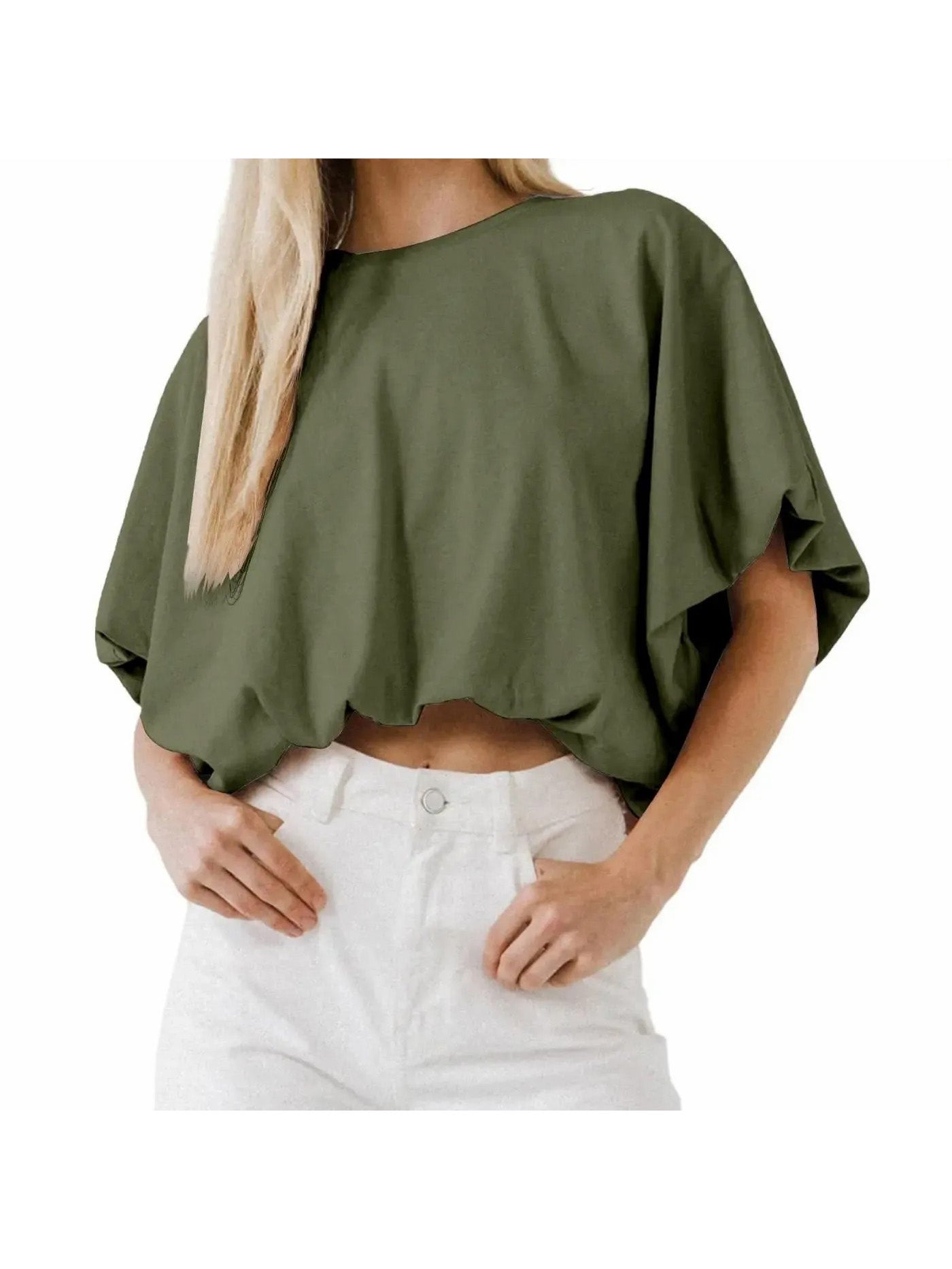 Women's Baggy Flowy Batwing Crop Blouse