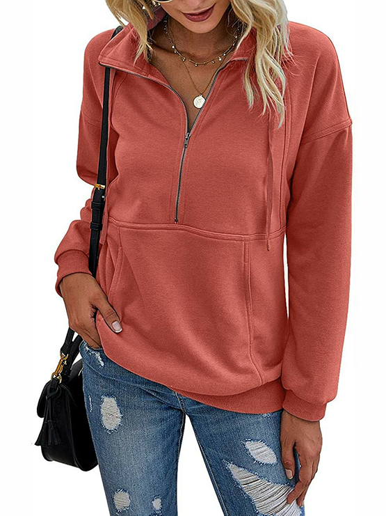 Women's Half Zip Lapel Drawstring Sweatshirt