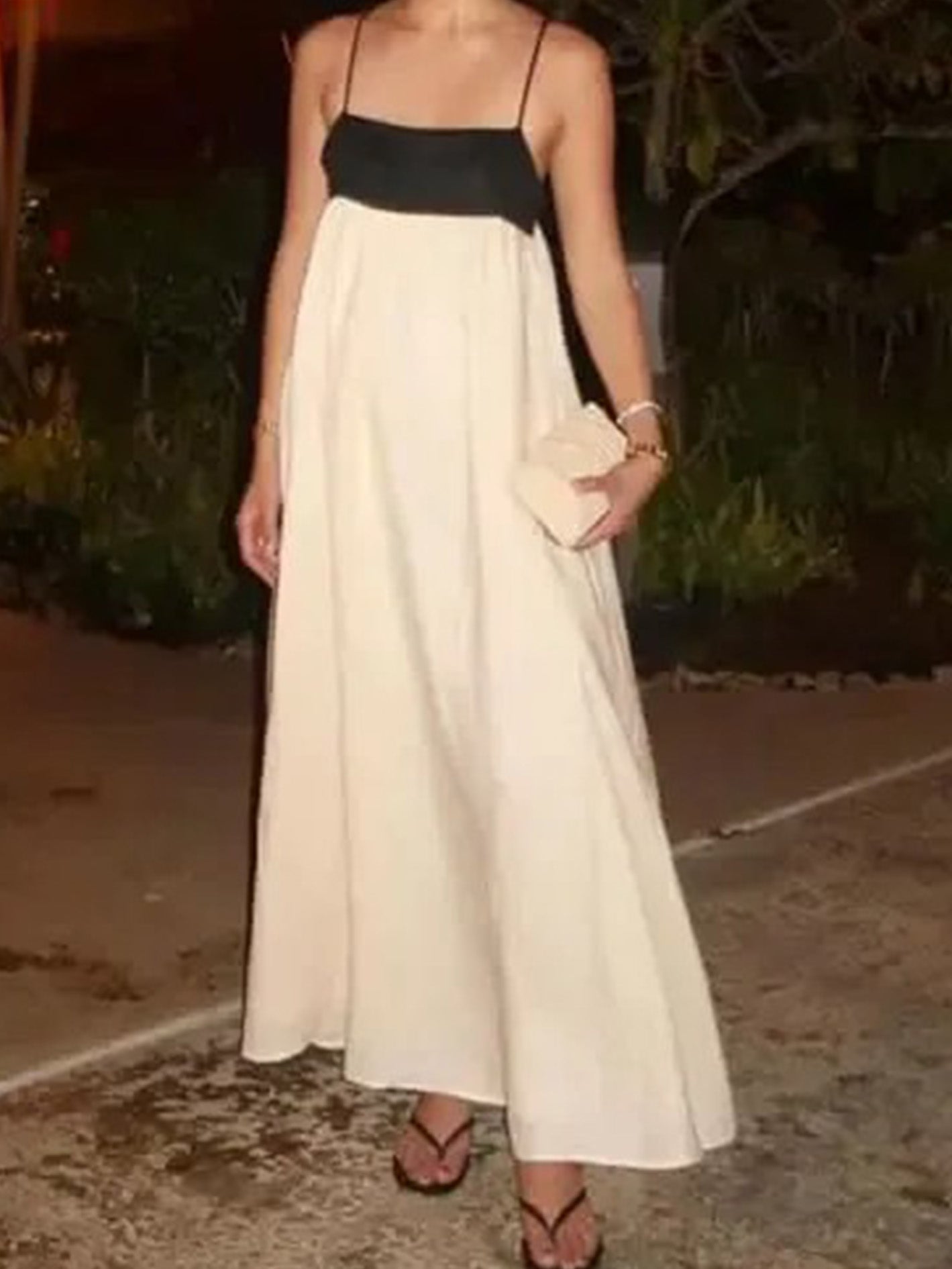 Women's Elegant Contrast Trim Cami Maxi Dress