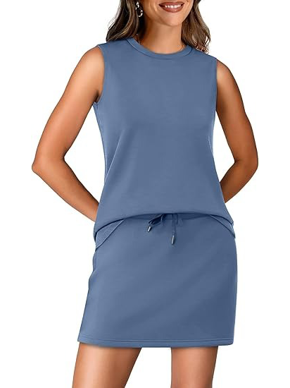 Women's Crew Neck Sleeveless Top & Skort 2 Piece Outfit