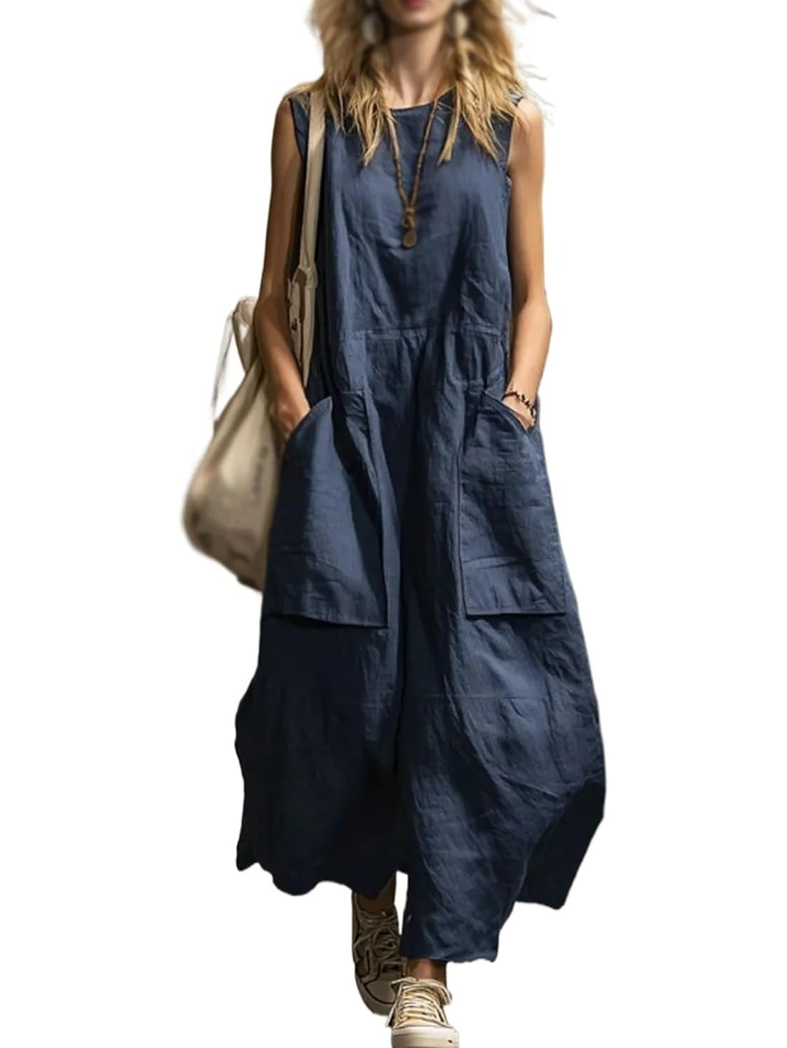 Women's Oversized Pocket Sleeveless Midi Maxi Dress