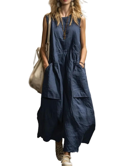 Women's Oversized Pocket Sleeveless Midi Maxi Dress