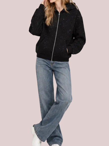 Glitter Speckled Zip Up Hooded Jacket