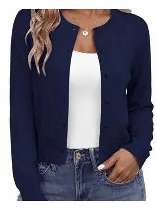 Women's Cropped Round‑Neck Knit Cardigan
