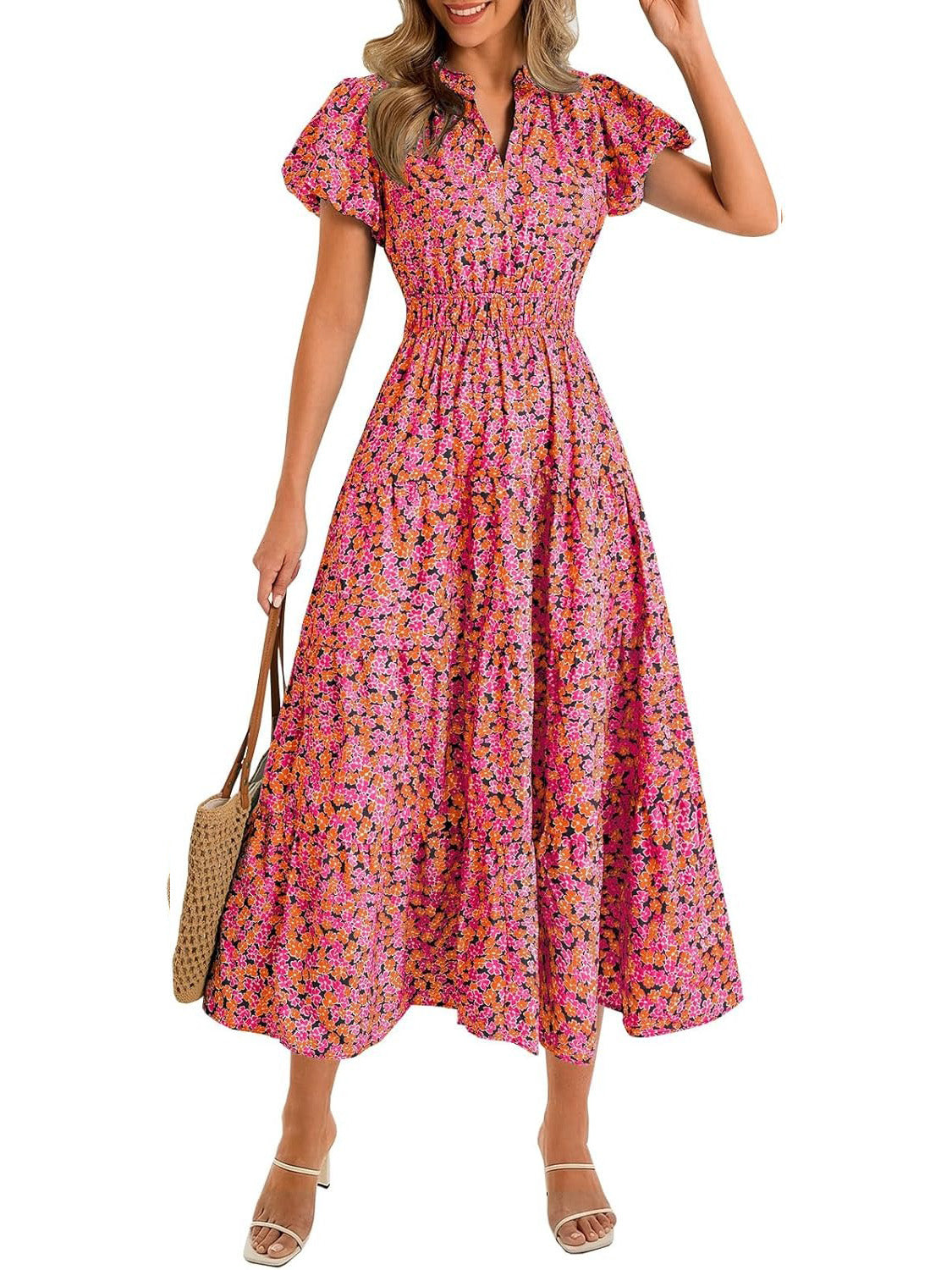 Women's Flowy Elastic Waist Garden Dress