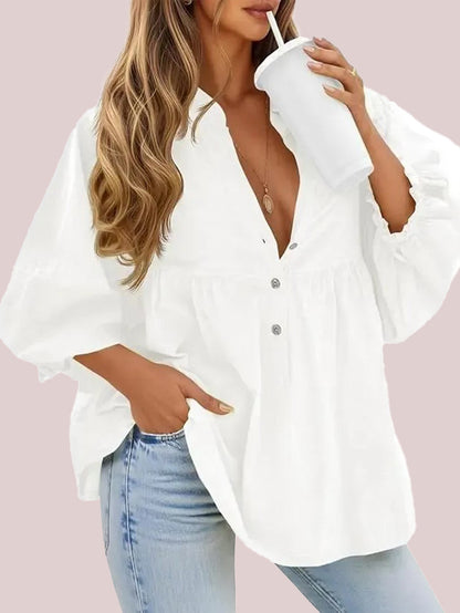 Women's Lantern Sleeve Babydoll Tunic Top