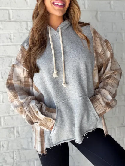 Women's Oversized Plaid Patchwork Hoodie