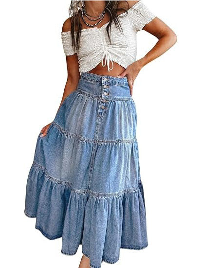 Women's Chic High-Waisted A-Line Denim Skirt