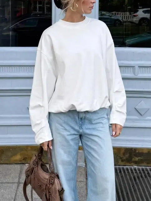 Women's Drop Shoulder Long Sleeve Top with Elastic Hem