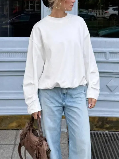 Women's Drop Shoulder Long Sleeve Top with Elastic Hem