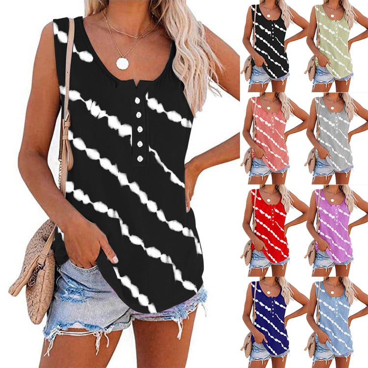 Summer Casual Stripes Buttons Sleeveless Tank Top